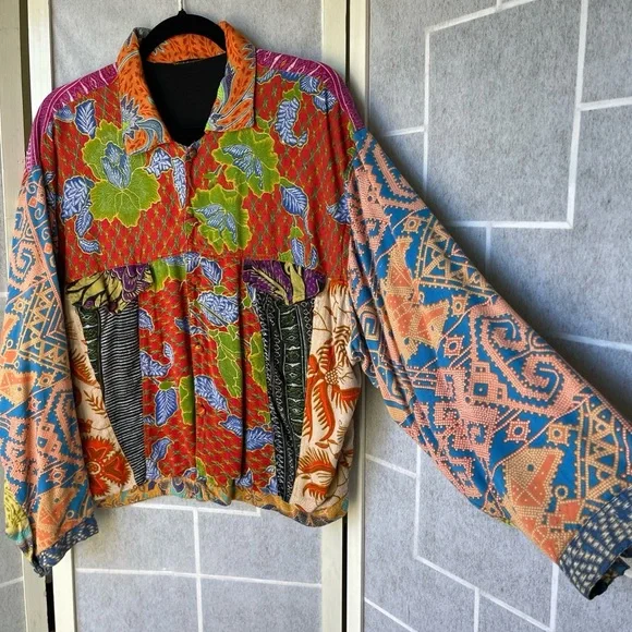 Vintage Rayon Patchwork Hippie Jacket☮️ - Picture 2 of 8